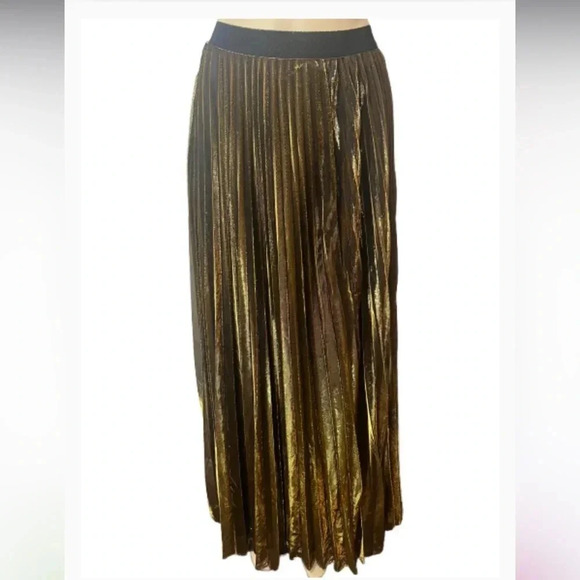 WINDSOR MAXI LONG SKIRT GOLD AND BLACK FOIL PLEATED STRETCH HOLIDAY SIZE MEDIUM - Picture 4 of 11